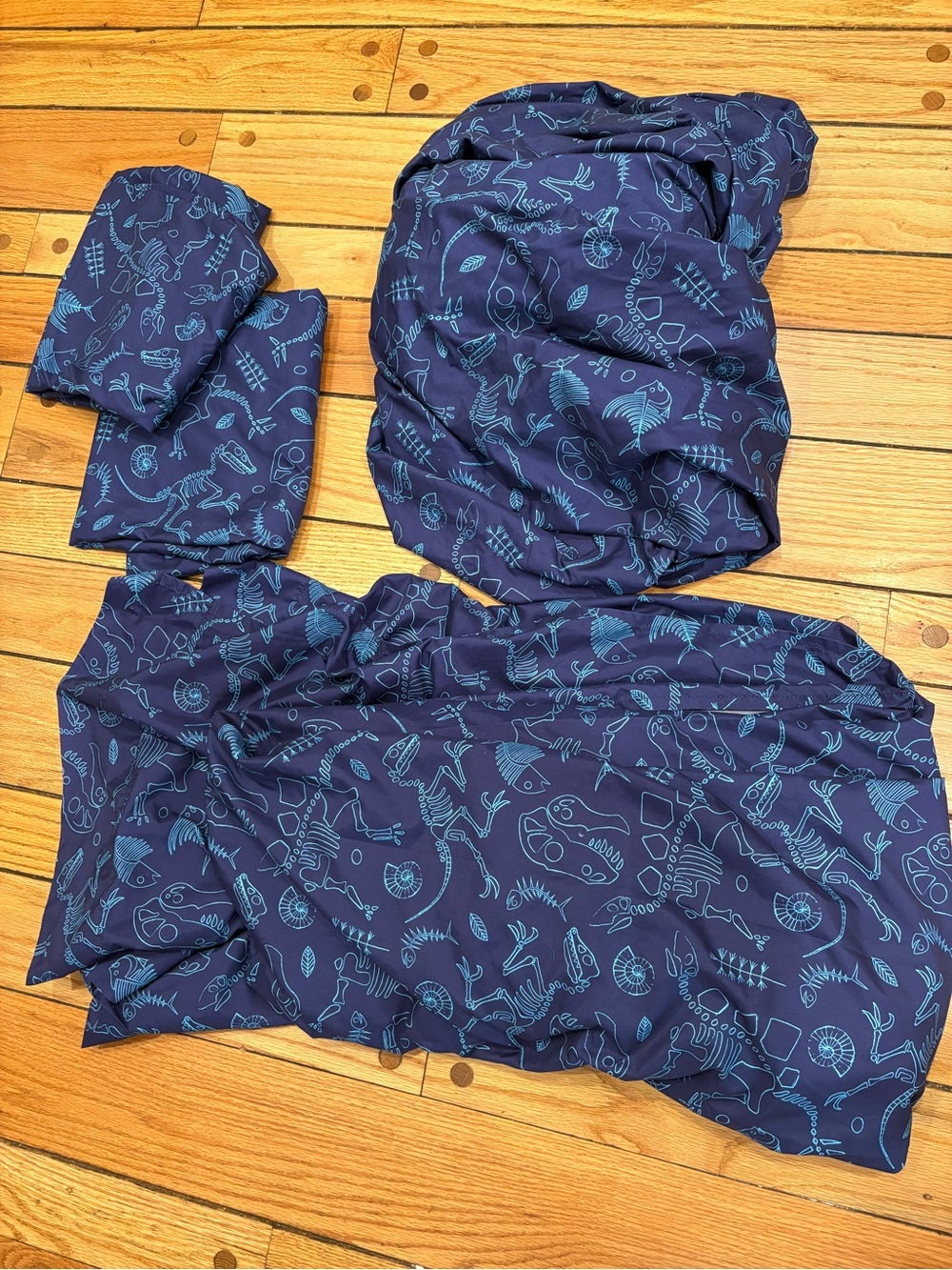 Navy Blue Twin Sheet Set with Light Blue Dinosaur Print